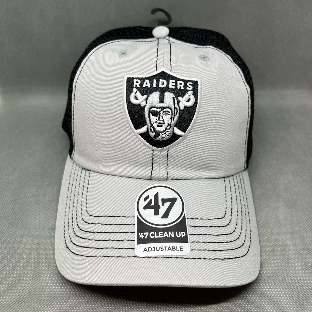 Las Vegas Raiders 47 Brand Clean Up Snapback Hat Cap Gray Black NFL Dad Football